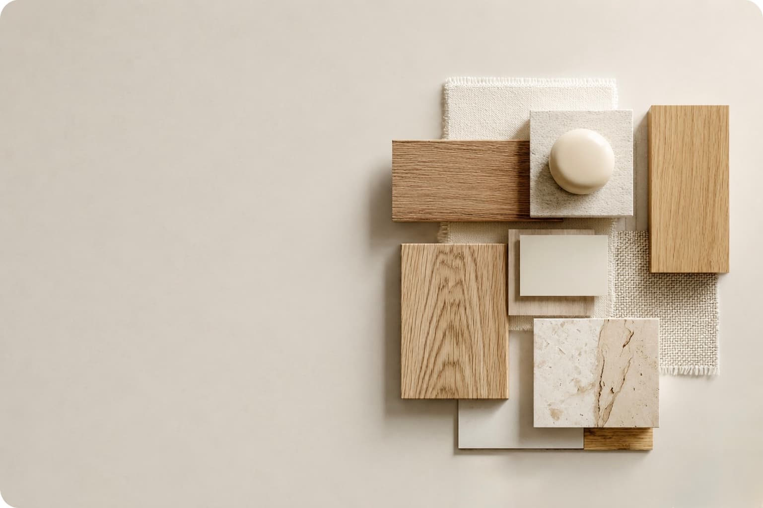 Interieur lumineux avec bois clair, lin et matieres naturelles
